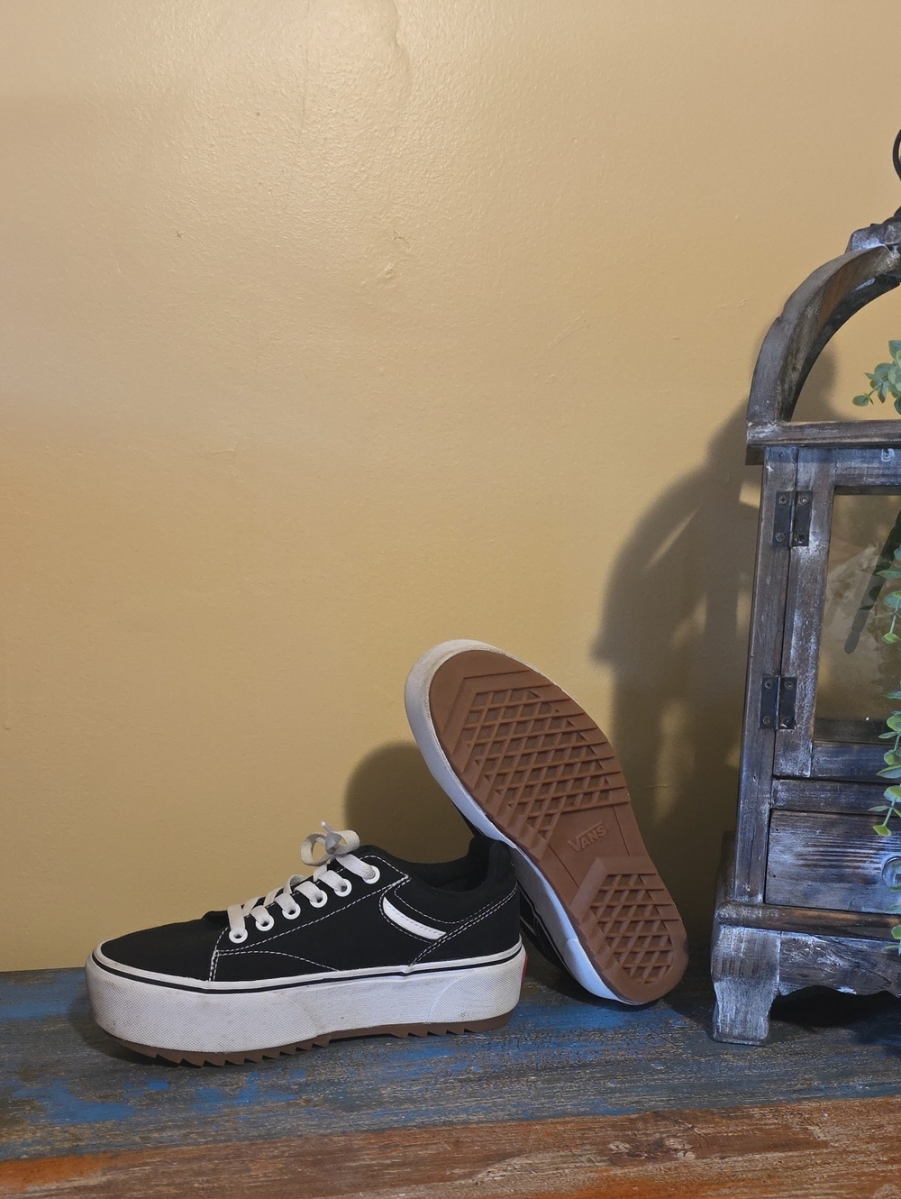 Vans Women’s Black Low-Top Platform Sneakers with White Accents